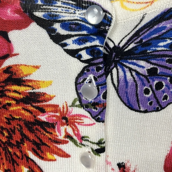 Grace Elements Womens Cardigan 3X White Pink Floral 3/4 Sleeves Pearl Button EUC - Picture 3 of 10